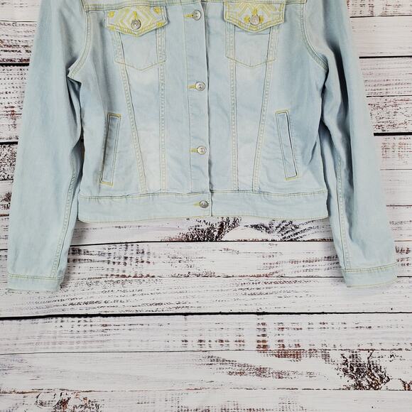 Cottagecore Southwestern Cowgirl Baby Blue Denim Jacket Yellow Embroidered XL - Picture 6 of 13